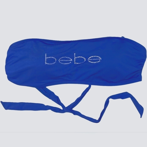 BEBE 2-Piece Rhinestone Triangle Dazzling Blue Bandeau Bikini Swimsuit L - Picture 4 of 6